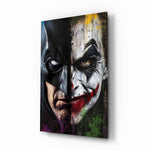 Joker Batman morph cinematic glass wall art over walnut console in designer entertainment den