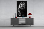 Apex roar cinematic glass wall art in masculine-luxe study
