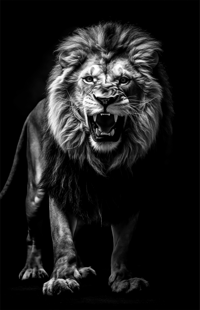 Black and White Lion Glass Wall Art