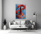 Chinese dragon mythology cinematic glass wall art in heritage stairwell