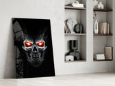 Heavy-metal album cinematic glass wall art in private library reading nook