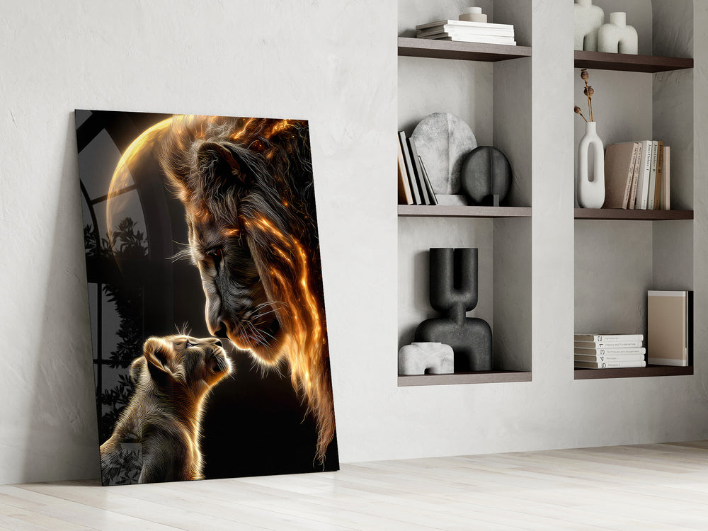 Disney-style concept cinematic glass wall art in mountain-cabin great room