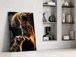 Disney-style concept cinematic glass wall art in mountain-cabin great room