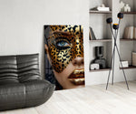 Leopard rosette beauty cinematic glass wall art over modern dining sideboard