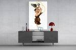 Decorative-feminine cinematic glass wall art in light-filled atelier