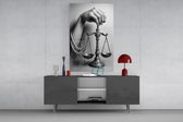 Law-office classic cinematic glass wall art in masculine-luxe study