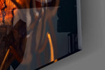 Iridescent wing close-up cinematic glass wall art in boutique-hotel suite