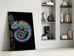 Pop-psychedelia cinematic glass wall art in private library reading nook