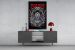 Streetwear graphic cinematic glass wall art in masculine-luxe study