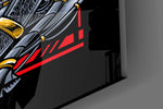 Mecha geisha cinematic glass wall art in streetwear-boutique entry