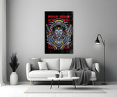 Scarlet cyborg cinematic glass wall art in heritage stairwell