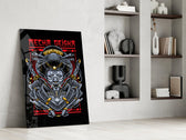 Cyber-samurai poster cinematic glass wall art in private library reading nook