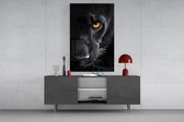 Apex panther cinematic glass wall art in masculine-luxe study