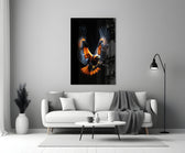 Tangerine plumage cinematic glass wall art in heritage stairwell