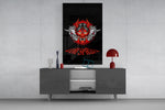 Japanese Noh theatre cinematic glass wall art in masculine-luxe study