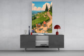 Italian harvest illustration cinematic glass wall art in light-filled atelier