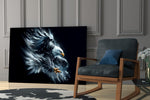 Apex-raptor portrait cinematic glass wall art in private library reading nook