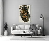 Edward-Gorey style cinematic glass wall art in heritage stairwell