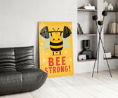 Daisy-and-bee cinematic glass wall art over modern dining sideboard