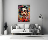 Surrealist tribute cinematic glass wall art in heritage stairwell