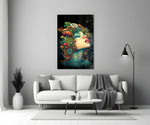 Polish-Symbolist style cinematic glass wall art in heritage stairwell