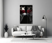 Nick-Brandt-style cinematic glass wall art in heritage stairwell