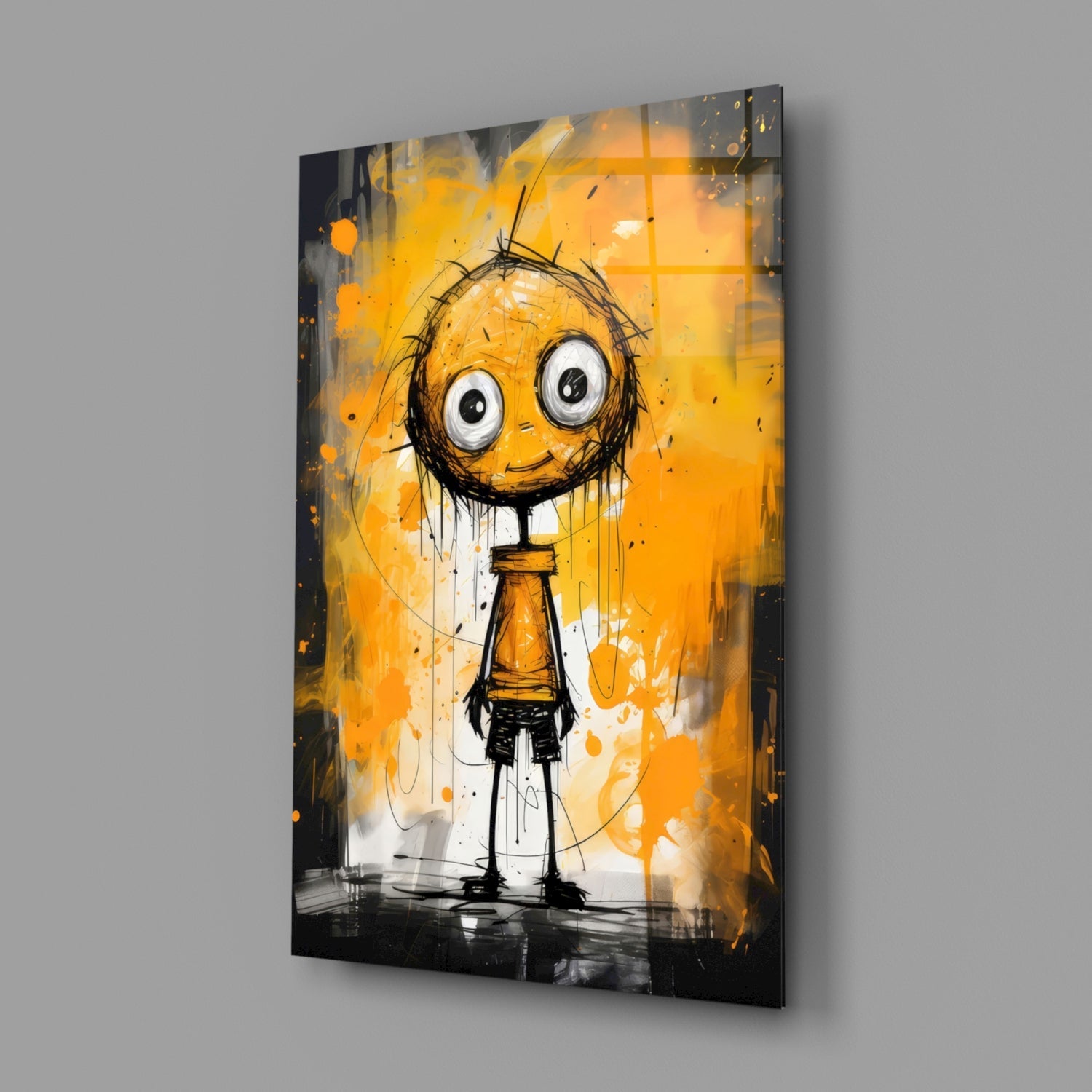 Quirky Orange Doodle Glass Wall Art