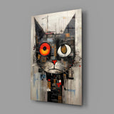 Staring Cybernetic Cat Glass Wall Art