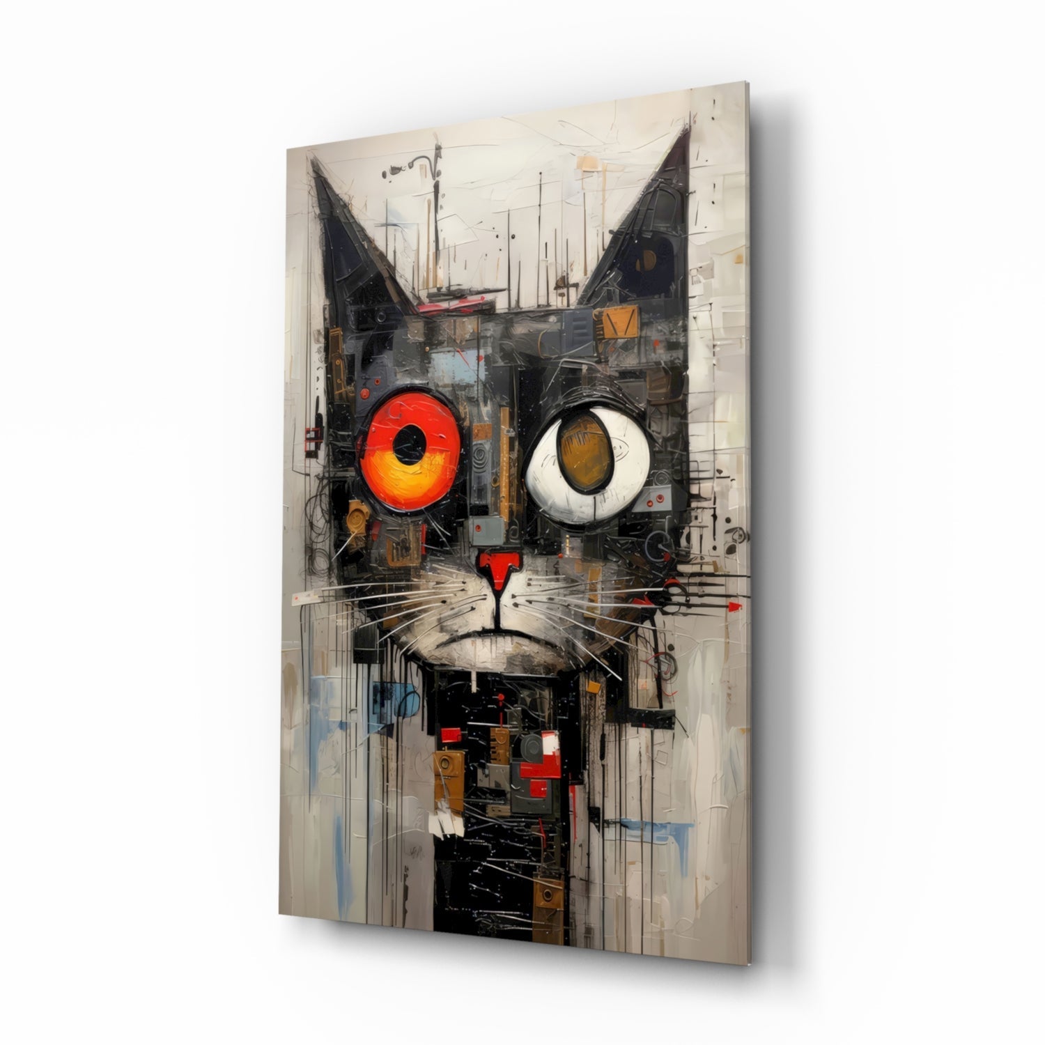 Staring Cybernetic Cat Glass Wall Art