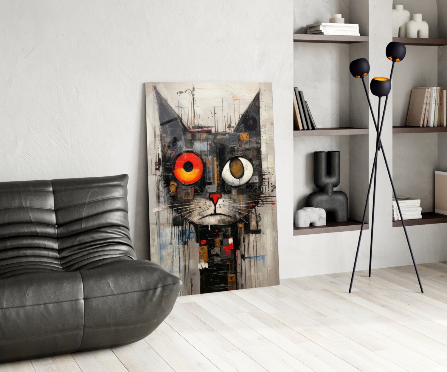 Staring Cybernetic Cat Glass Wall Art