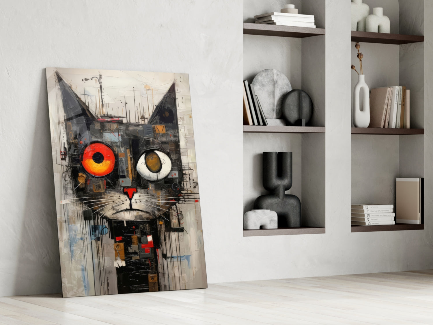 Staring Cybernetic Cat Glass Wall Art