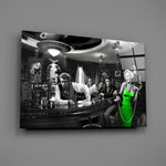 50s icons selective color cinematic glass wall art in film-screening room