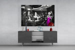 Hollywood icons fantasy cinematic glass wall art in masculine-luxe study