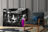 Retro Hollywood cinematic glass wall art in private library reading nook