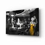 Stormtrooper LV graffiti cinematic glass wall art over walnut console in designer entertainment den