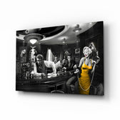 Stormtrooper LV graffiti cinematic glass wall art over walnut console in designer entertainment den