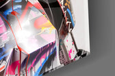Mickey-Vader cross-over cinematic glass wall art in streetwear-boutique entry