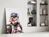Pop-graffiti Disney cinematic glass wall art in private library reading nook