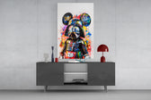 Rainbow Vader cinematic glass wall art in masculine-luxe study