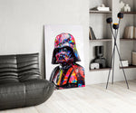 Vader splatter colorway cinematic glass wall art over modern bar console
