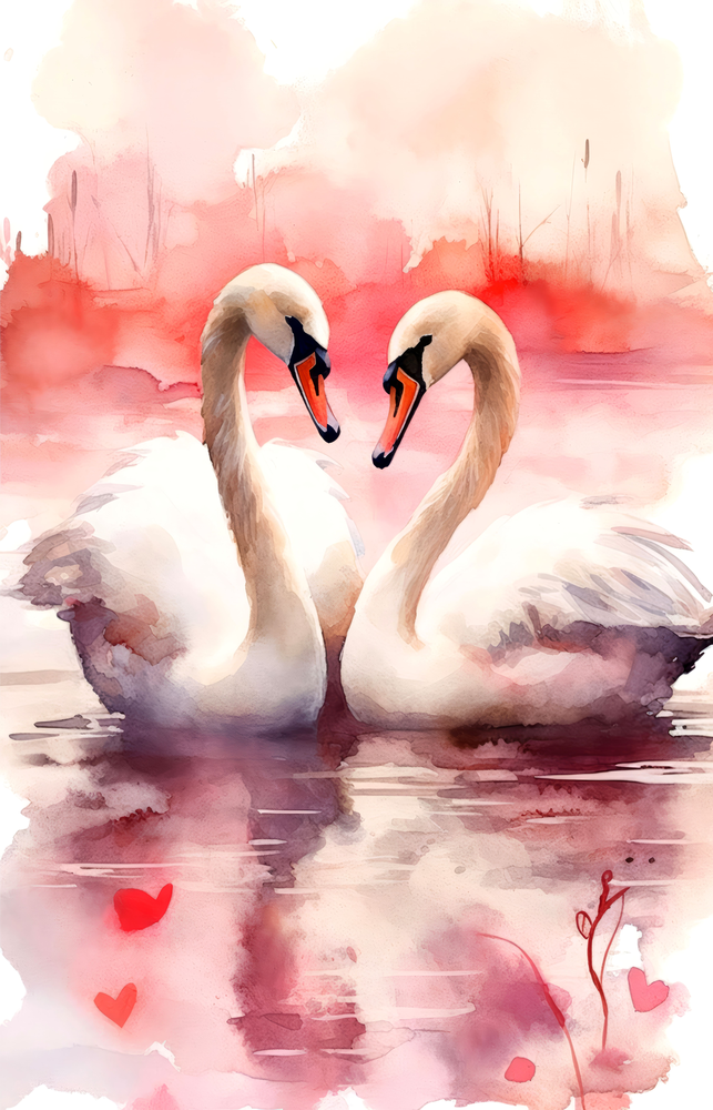 Elegant Swans in Love Glass Wall Art