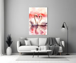 Rose-pink watercolor cinematic glass wall art in heritage stairwell