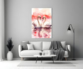 Rose-pink watercolor cinematic glass wall art in heritage stairwell