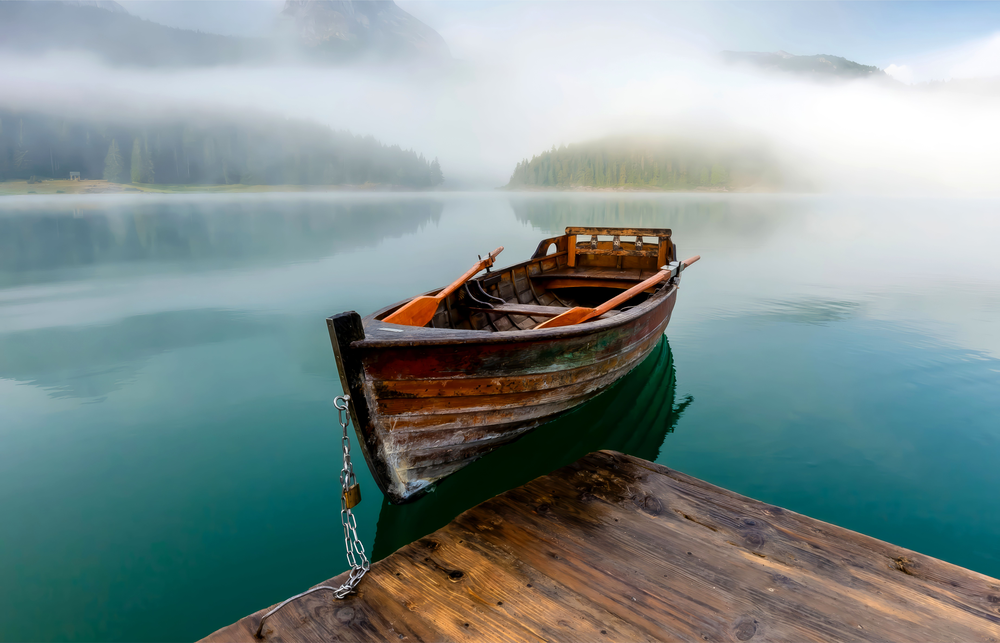 Misty Lake Solitude Glass Wall Art