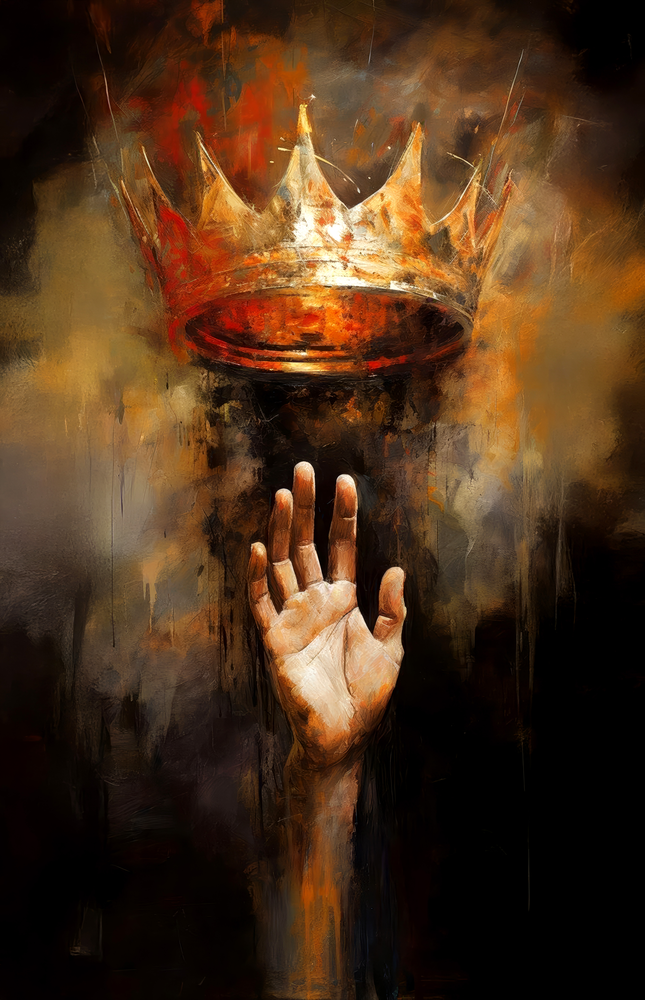 Royal Crown Hand Gesture Glass Wall Art