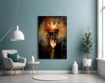 Reach-for-crown cinematic glass wall art in corporate boardroom