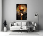 Caravaggio chiaroscuro cinematic glass wall art in heritage stairwell