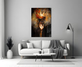 Caravaggio chiaroscuro cinematic glass wall art in heritage stairwell