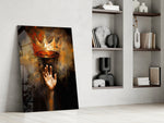 Old-Master allegory cinematic glass wall art in private library reading nook