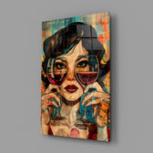 Pop Art bistro cinematic glass wall art in feminine-luxe boudoir